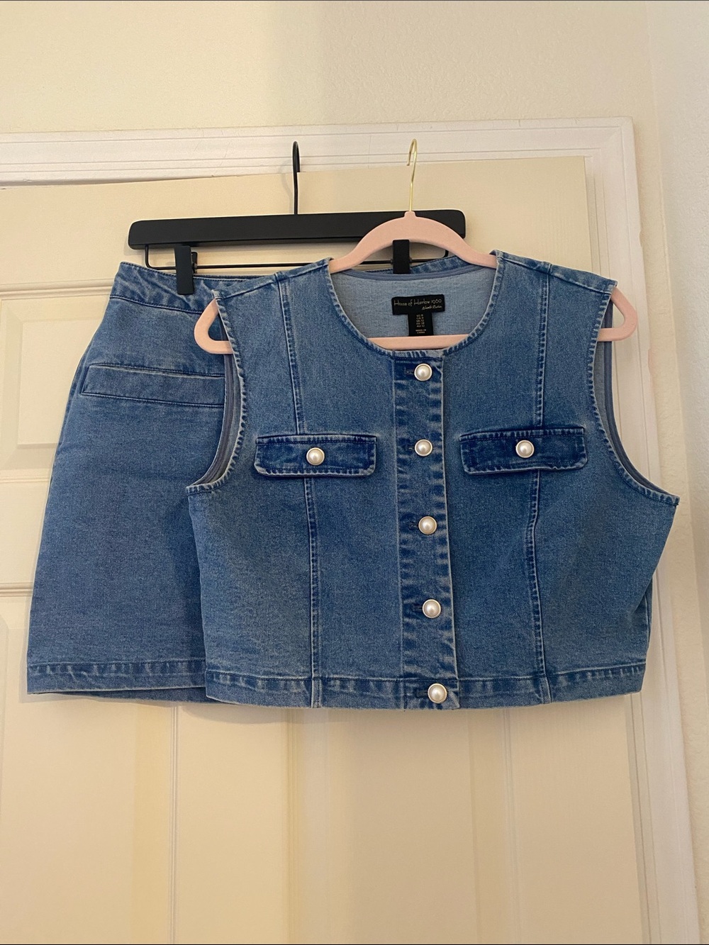 House of Harlow 1960 Denim Vest Top and Skirt Set